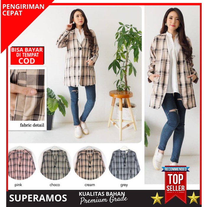 BLAZER WANITA KOREA AS227 BLAZER SEMIFORMAL BLAZER MOTIF KOTAK KOTAK FORMAL BLASER CASUAL WANITA