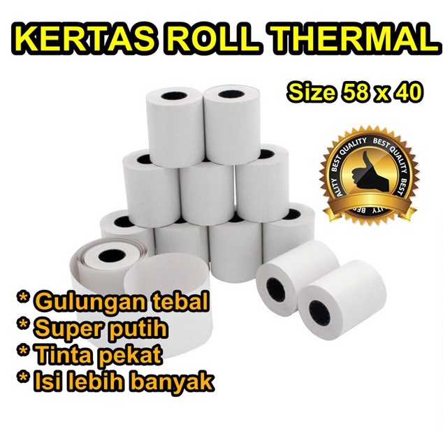 

58 X 40 MM Kertas Struck Printer Thermal TEBAL 58x40mm ISI 10 Roll