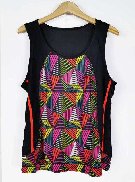 Modern abstract geo print sleeveless jersey top