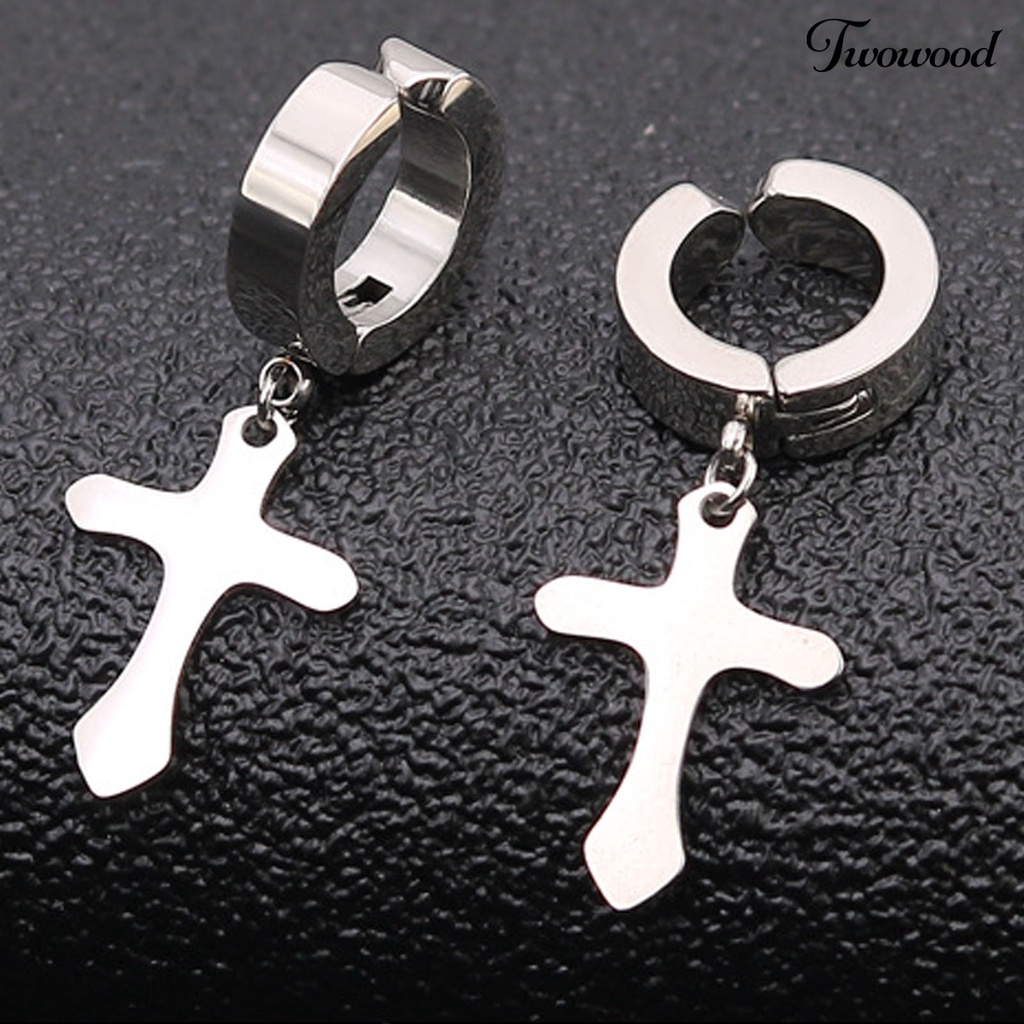 1 Pasang Anting Hoop Dangle Cross Gaya Hip Hop Untuk Unisex