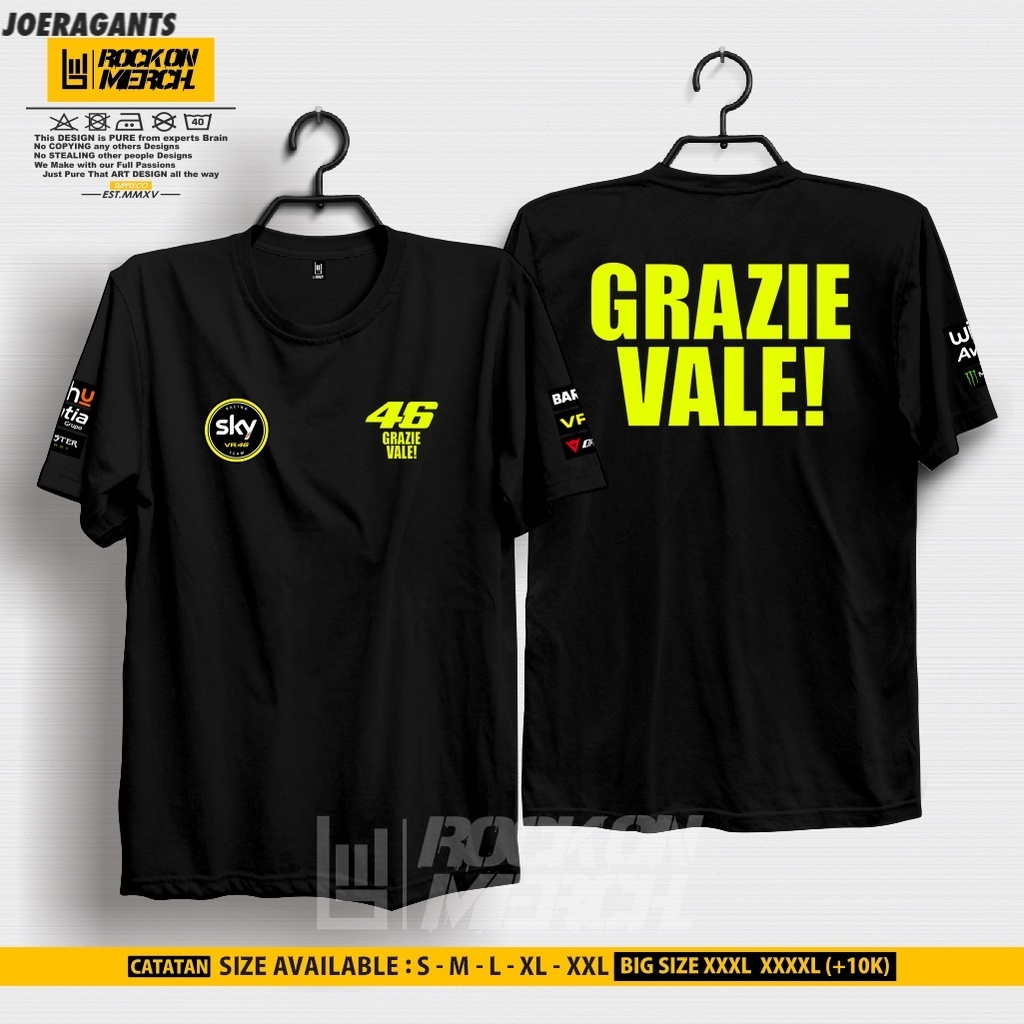 Kaos Dewasa VALENTINO ROSSI LAST RACE GRAZIE VALE VR 46 EKSLUSIF SKY RACING TEAM YELLOW Baju-Rock On