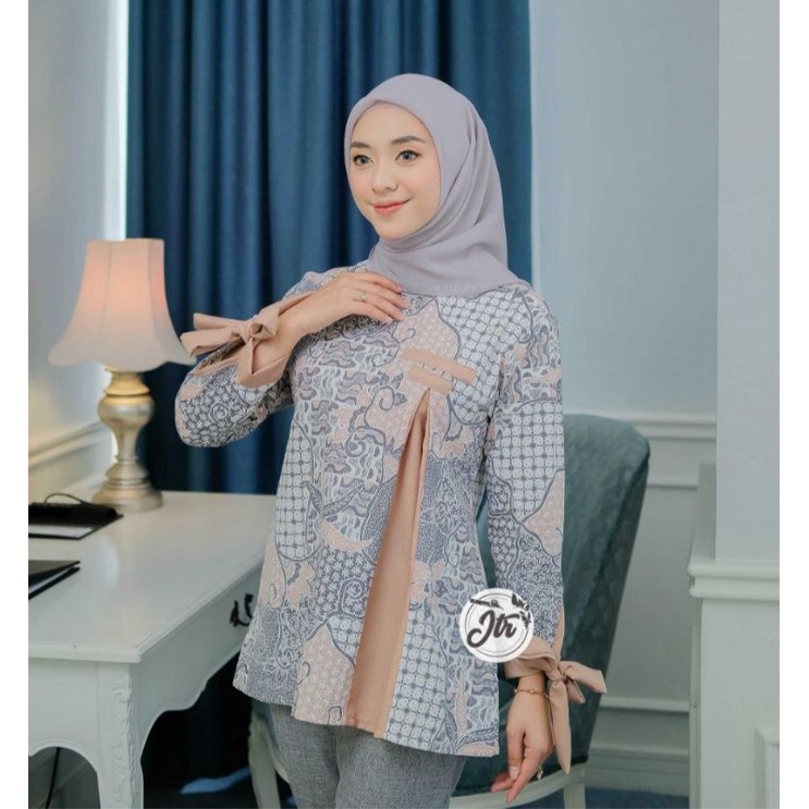 M-L-XL-XXL ATASAN BATIK WANITA MODERN ASJ SA HRB026 MONALISA GENES BLOUSE-Sakera cream