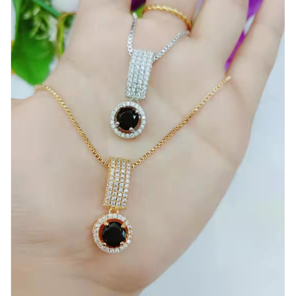 Xuping kalung permata hitam&putih lapis emas A,B