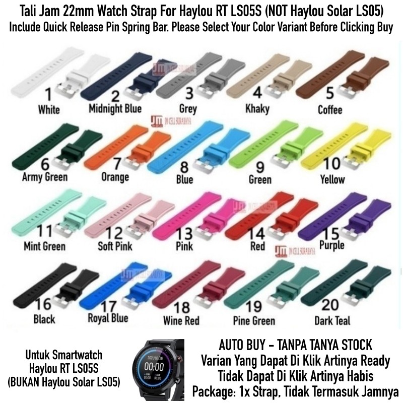 Tali Jam Tangan 22mm  Watch Strap Haylou RT LS05S (BUKAN LS05) - MS3 Rubber SIlikon Metal Buckle