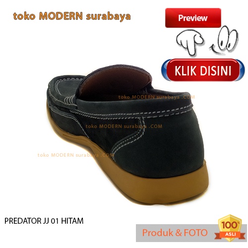 Sepatu pria sekolah casual slip on kulit loafers PREDATOR JJ 01 HITAM