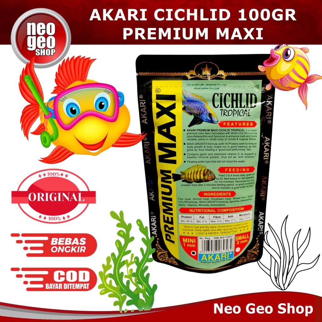 AKARI PREMIUM MAXI CICHLID Tropical ciclid multi color Pelet ikan hias