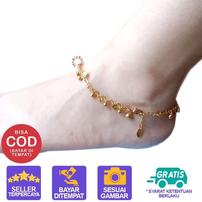 Gelang Kaki Aksesoris Perhiasan Xuping Dewasa Lapis Emas Gold Motif Bola Daun Leaf - Lovelybutik