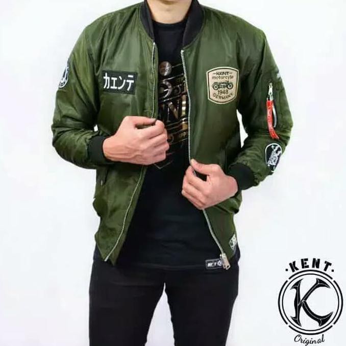 Barang Berkualitas Jaket Bomber Army Pria Cowok Casual Jaket Korea Waterproof Original - Green, M ON