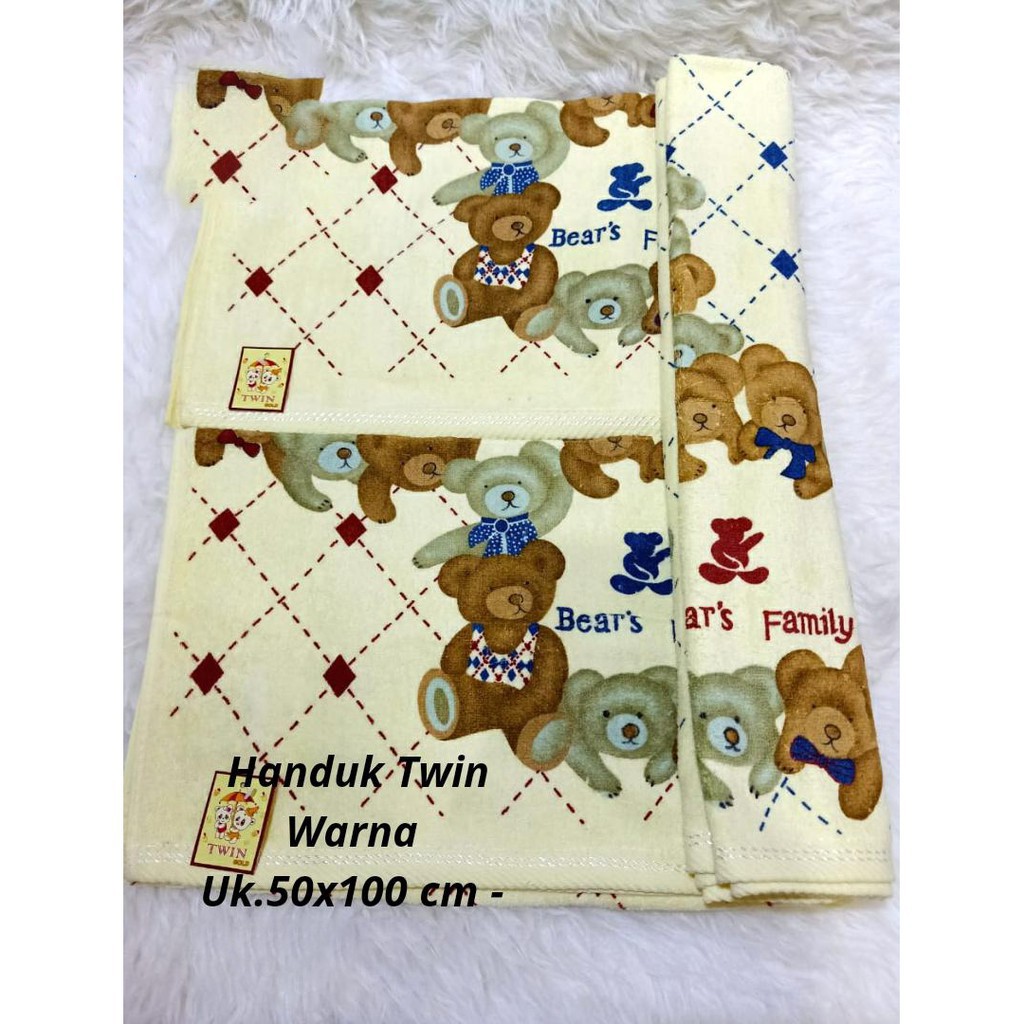 1 Pcs Handuk Mandi Bayi Twin Gold Bear - Warna Coklat List Warna - Random Motif