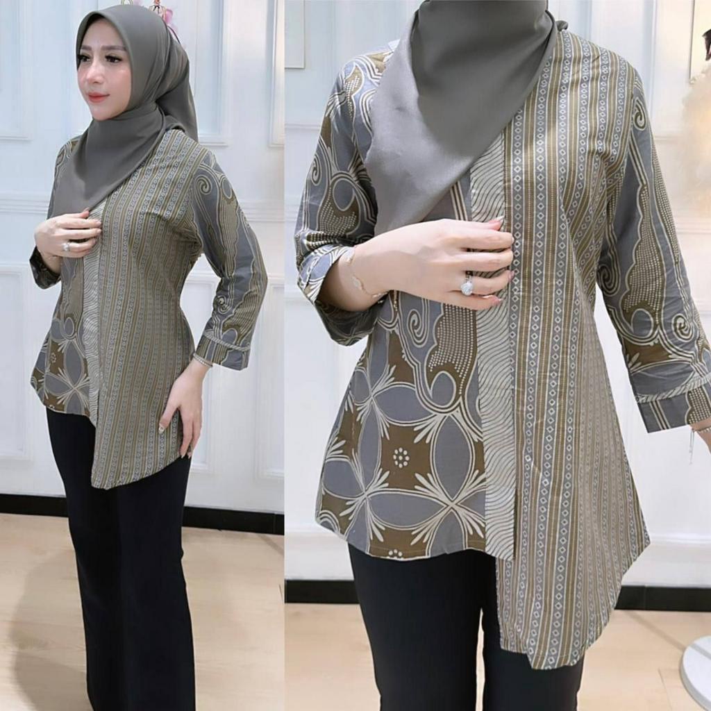 Baju Batik Wanita Modern Atasan Blouse Batik Kerja Kantor Wanita