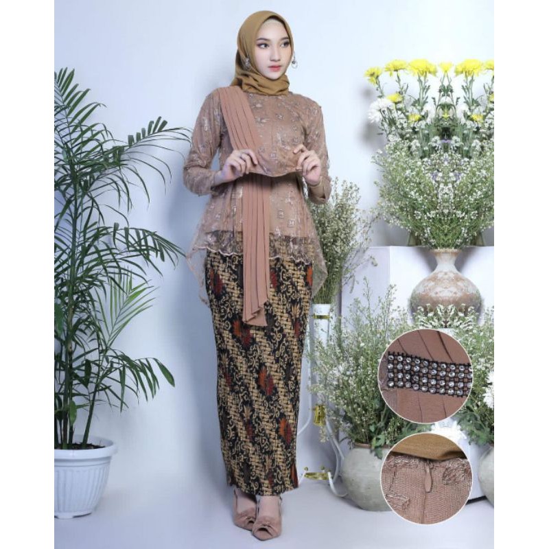 OUTFIT TERBARU • SETELEN KEBAYA TILLE BUSUI SELENDANG / KEBAYA JUMBO / KOMDANGAN PERNIKAHAN / AKAD-COKLAT
