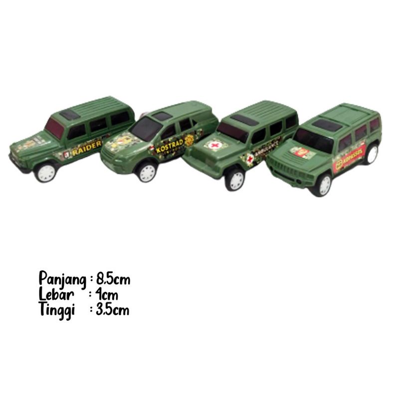 MAINAN MOBIL INDONESIAN MILITARY VEHICLE PULL BACK RKC 02136-1 ISI 4 PC- MAINAN ANAK