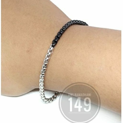Gelang Titanium Hitam Putih Rantai bulat pria wanita stainless