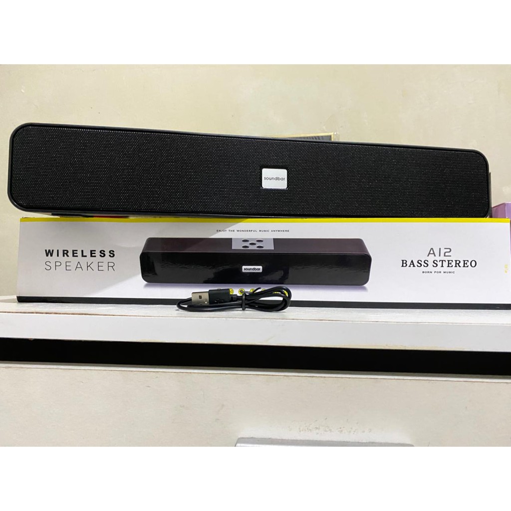 SOUNDBAR A12 / A13 SPEAKER BLUETOOTH DOUBLE BASS STEREO WIRELESS SUARA SUPER CETAR MEMBAHANA