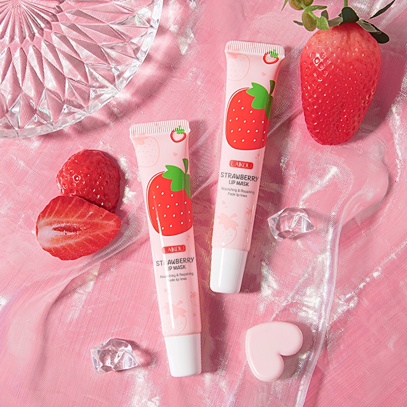 LAIKOU Strawberry Lip Mask Memperbaiki Garis Bibir Pelembab Bibir 18g