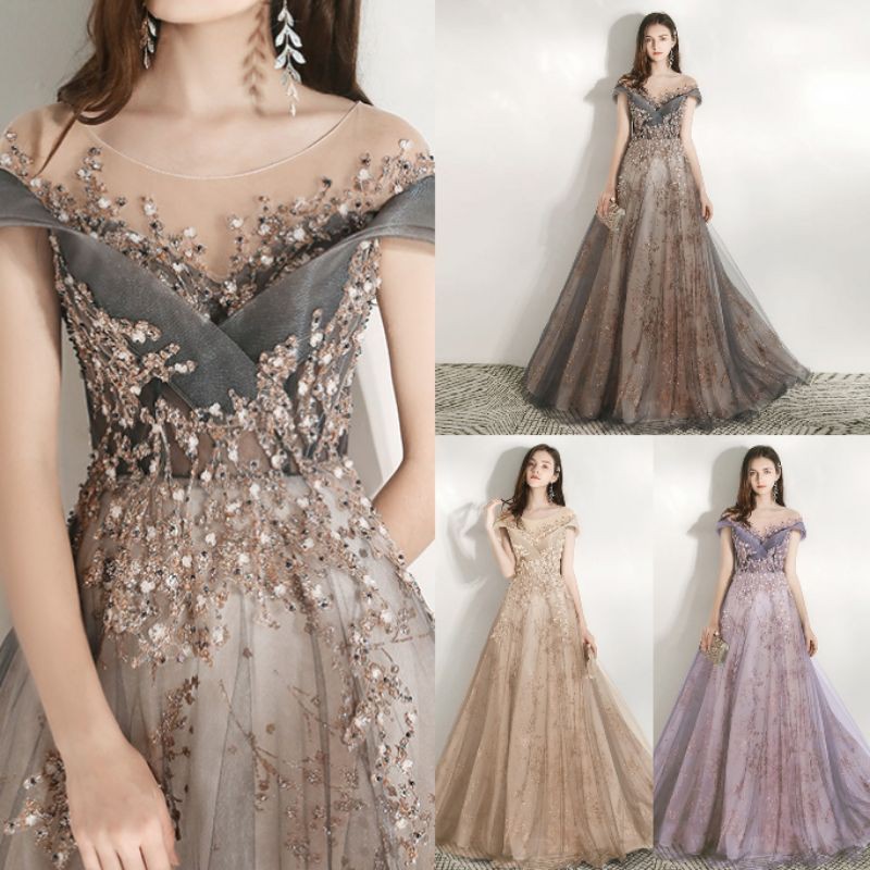 Realpic G24 Bisa custom XS-3XL Gaun mewah impor gaun pesta gaun maxi gaun gold