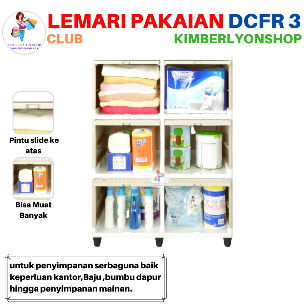 Lemari Pakaian Plastik Laci Clip Flip Double Susun 3