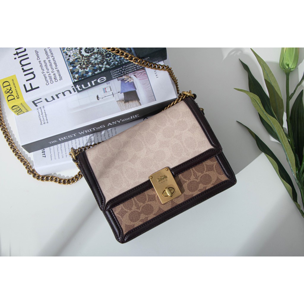 tas wanita women Hutton Shoulder Bag in Blocked Signature Canvas 92308