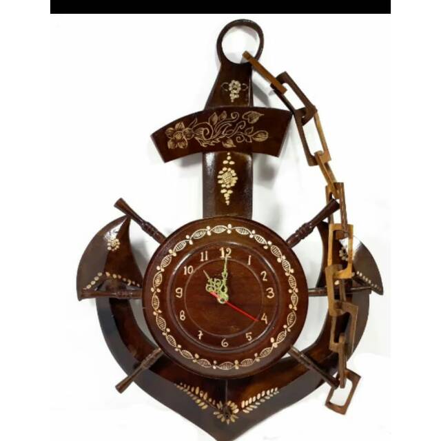 Jam diding model jangkar kapal dari kayu jati