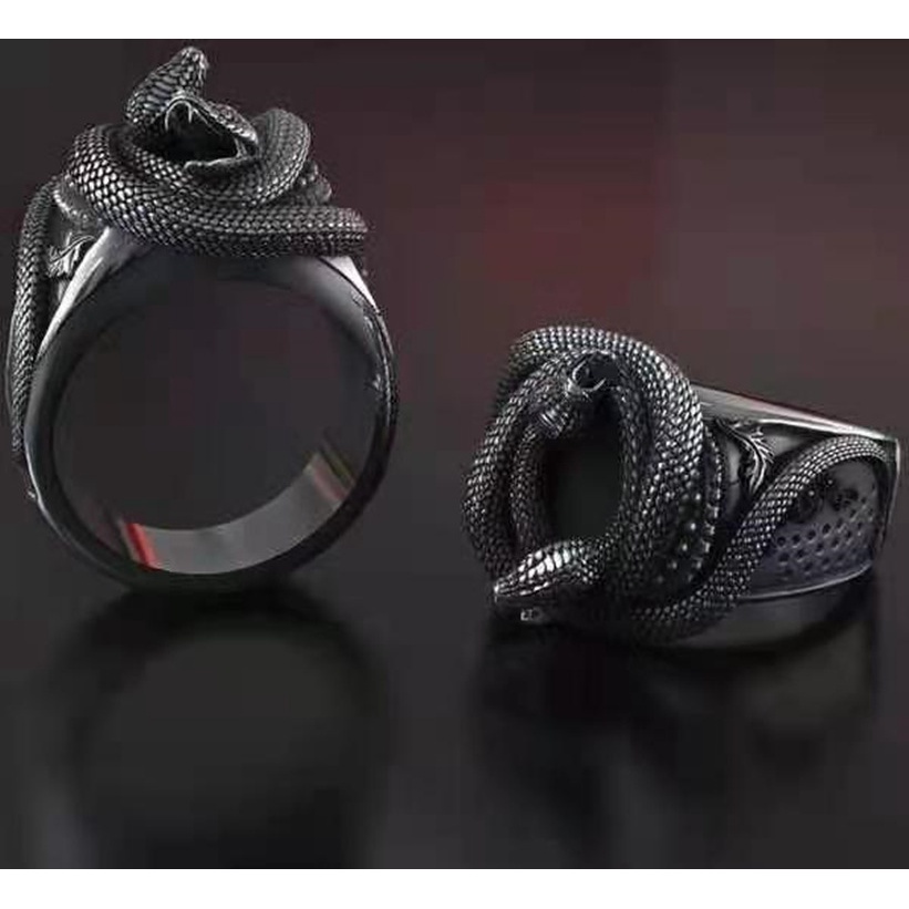 Retro personality creative double snake winding silver men's ring