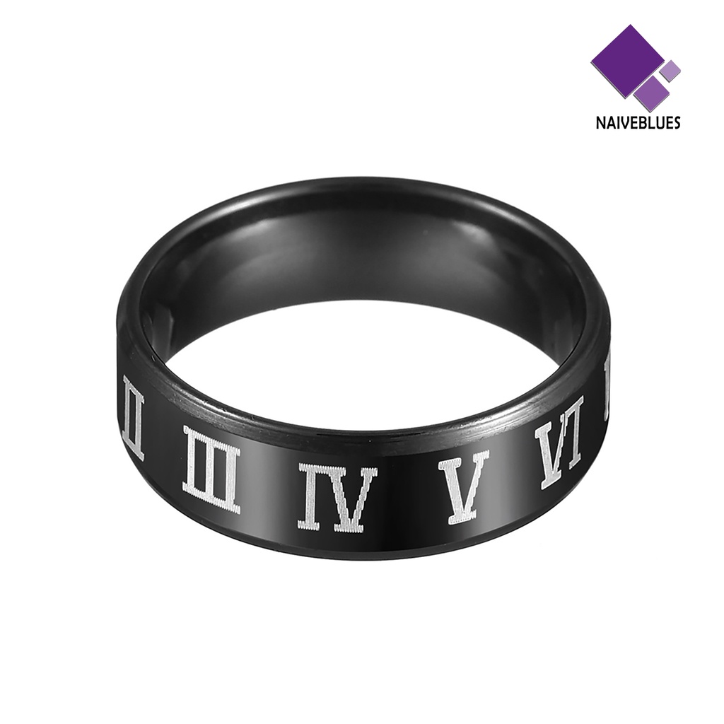 Naiveblue &gt; Cincin Motif Print Angka Romawi Bahan Baja Untuk Pria