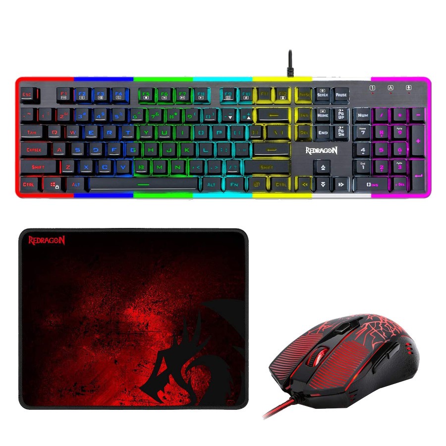 Keyboard Mouse Mousepad Redragon Gaming Wired RGB 3in1 Combo S107