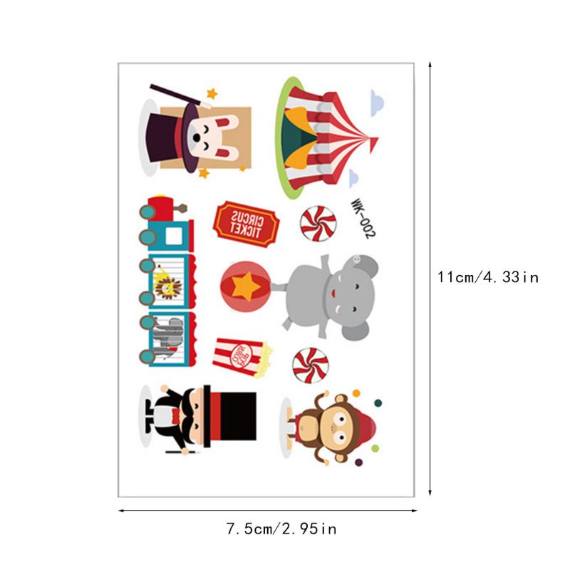 Mary 8lembar Kartun Hewan Sirkus Tato Stiker Anak Lucu Tato Temporer Art C