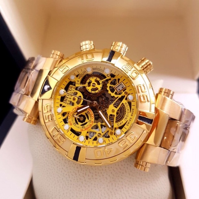 Vj arloji jam tangan pria invicta subaqua noma tipe 2259 gold stainless steel