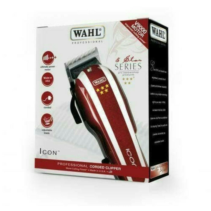 Alat Cukur Wahl Icon Merah Hair Clipper 6 Sepatu + Mata Pisau Cadangan-Merah