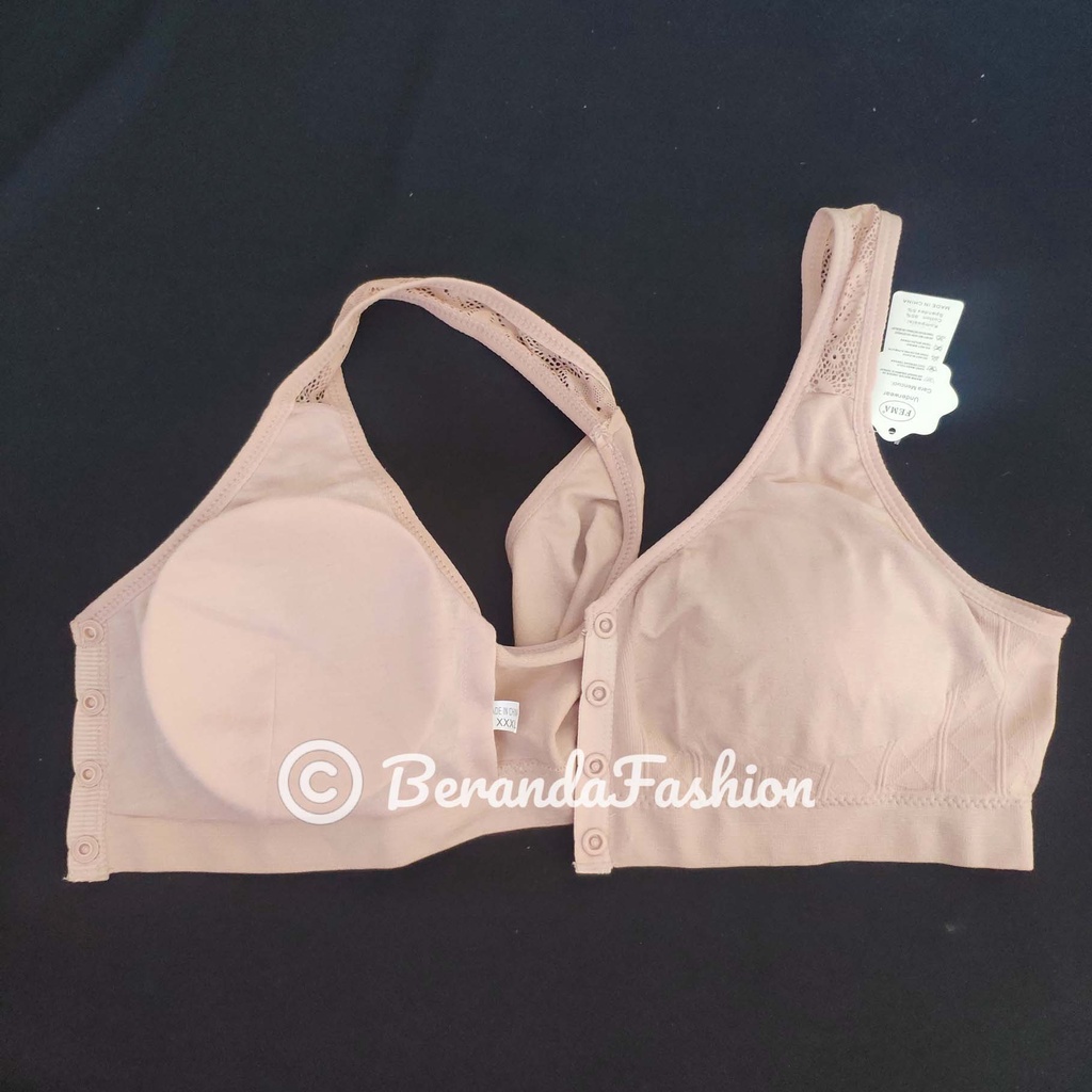 Sport bra menyusui bralette Fema kancing 4 katun rajut size XL-3XL-3