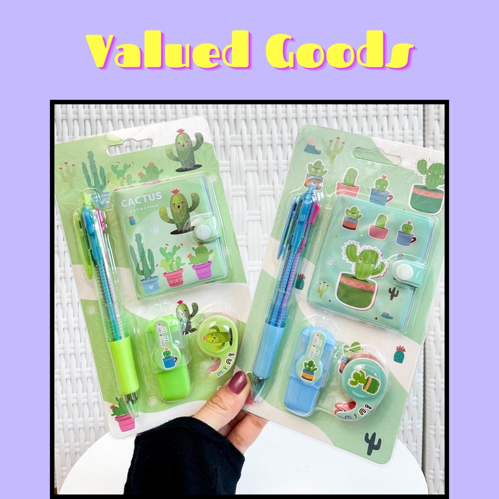

SET ALAT TULIS KAKTUS HIJAU ISI BUKU KECIL PEN STABILO TAPE