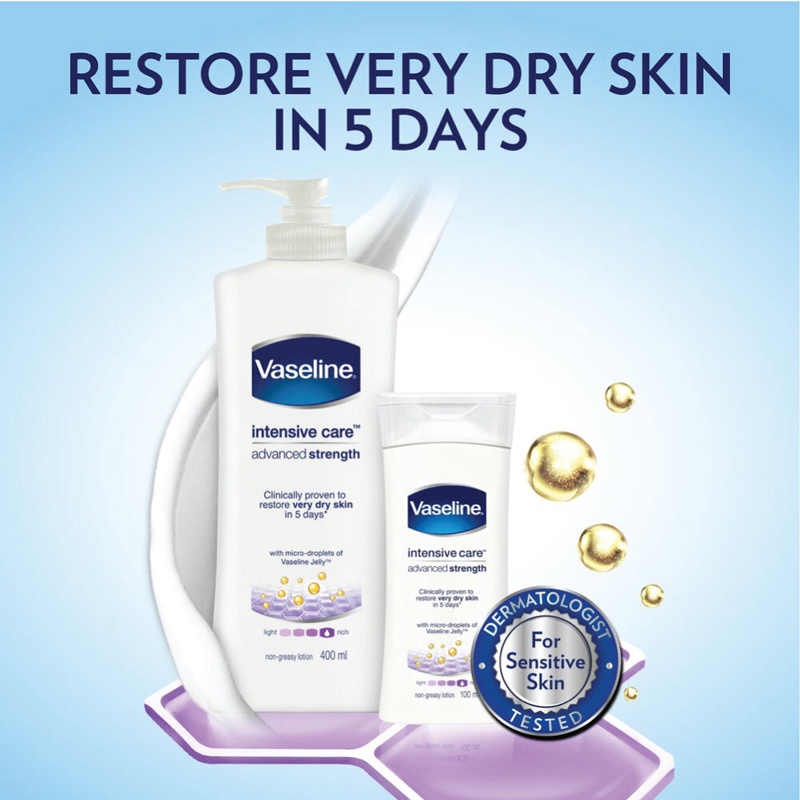 VASELIN BODY LOTION INTENSIVE CARE ADVANCE STRENGTH , UNTUK KULIT KERING 200ML