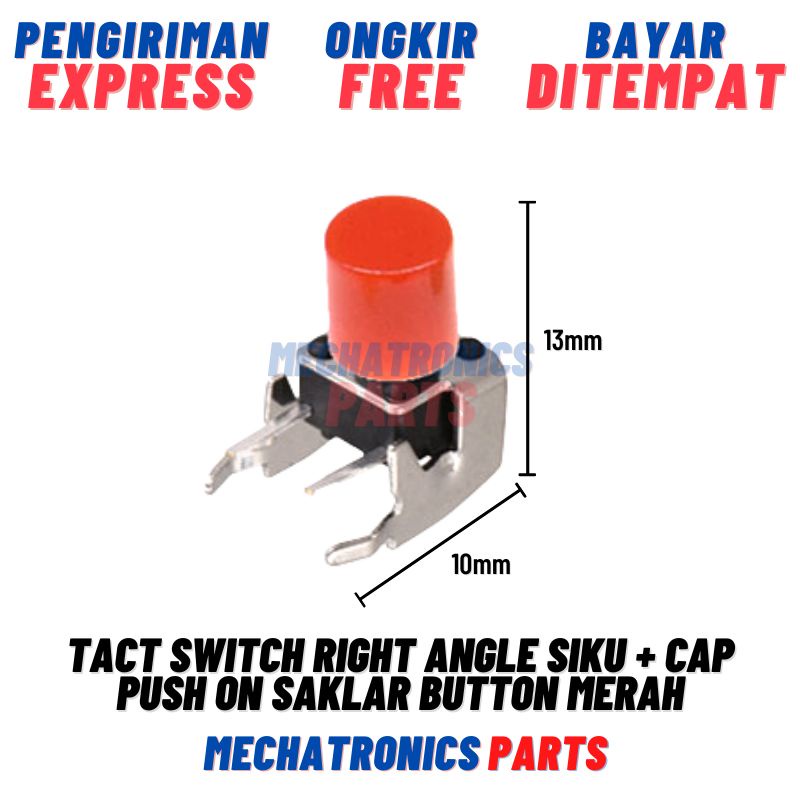 [SWI-9103] TACT SWITCH RIGHT  ANGLE SIKU + CAP PUSH ON SAKLAR TACTILE BUTTON CAP MERAH