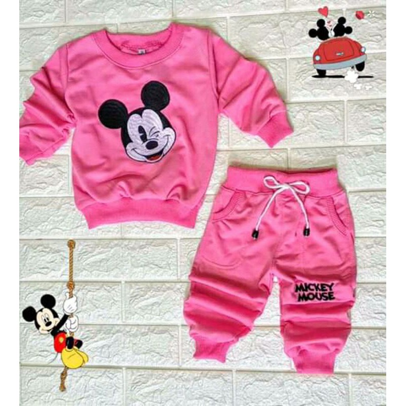 SETELAN ANAK GAMBAR MICKEY MOUSE BORDIR KOMPUTER 6BLN-7THN