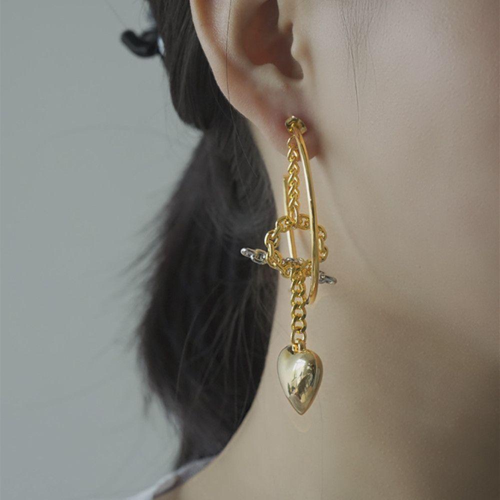 Lily Hoop Earrings Fashion Berlebihan Desain Dilepas Berbentuk C Perhiasan Dua Warna Liontin Hati