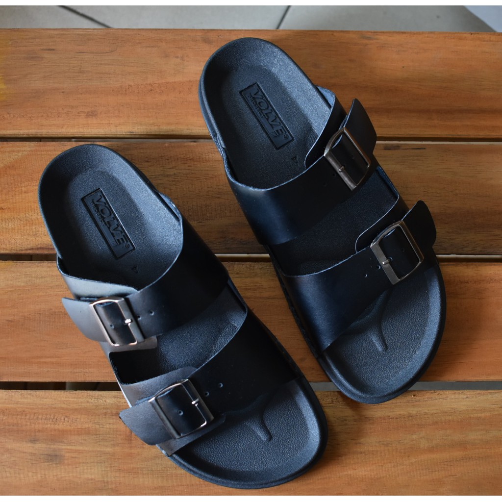 Vs 02 Black | Sandal Strap Simpel Original Pria Cowok Men Sendal Kulit Lokal Ori | FORIND x Volve