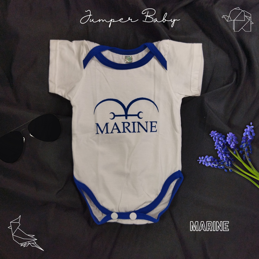 Setelan baju bayi baru lahir newborn laki laki perempuan jumper jumpsuit bayi karakter MARINE