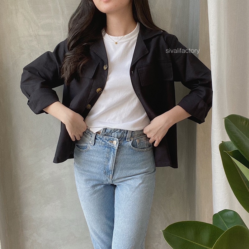 SIVALI Claryn Outer Linen - Kemeja Linen - Atasan Wanita | Kardigan Saku 2278