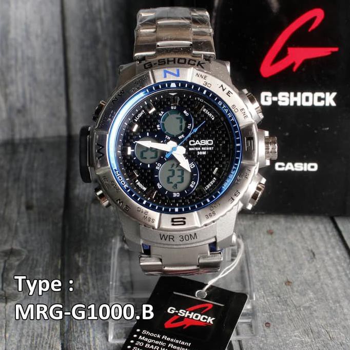 New Jam Tangan Rantai G-Shock Mrg-G1000 Stainless Steel Dual Time Digital Terbaru