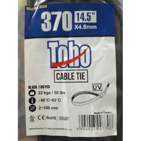 

Cable Ties Black / Hitam 370 X 4.8 Mm Industrial Grade Toho