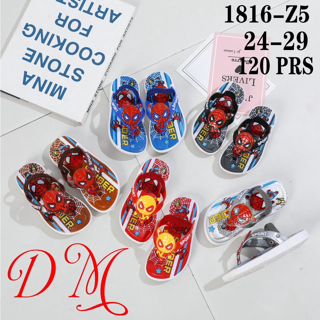 JJ-1816-Z5 Sandal Bunyi Cit Cit Anak Laki Laki Tali Elastis Karakter Spiderman / Sandal Jepit Bunyi Import Size 24-29