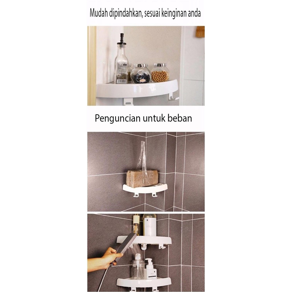 Rak  Shampo Sabun Dinding Tembok Sudut  Siku Rumah Kamar Mandi Dapur Toilet Model Tempel Tanpa Bor