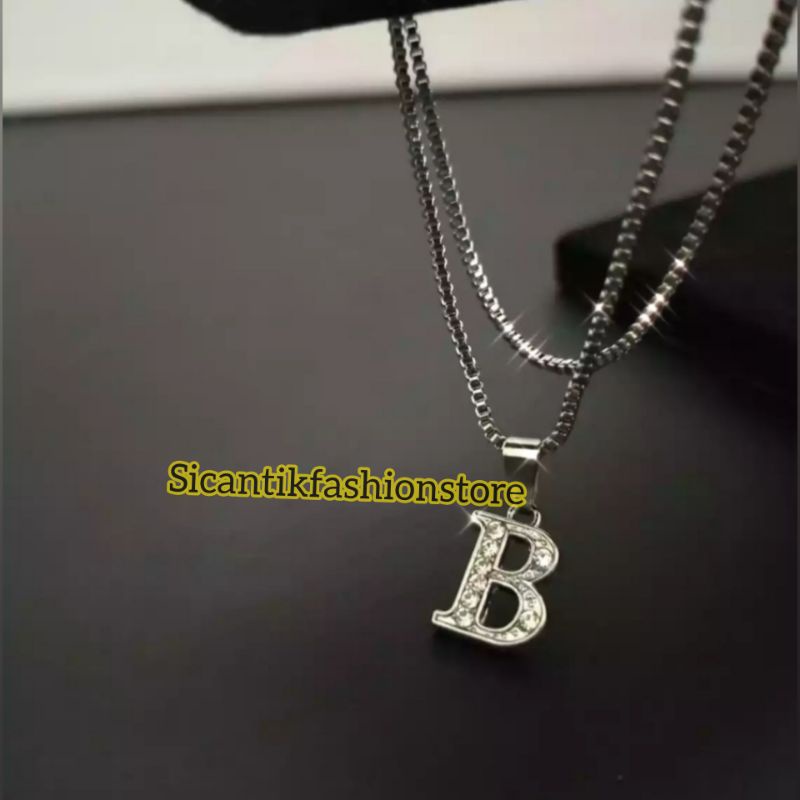 Kalung Titanium liontin huruf B silver Fashion wanita terlaris anti Karat tidak luntur liontin huruf