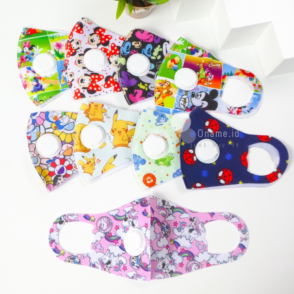 Oname.id Masker Anak Kain Spons (Isi 1pcs) Karakter Motif Lucu Import