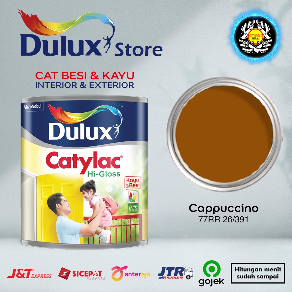 CAT MINYAK CAT KAYU DAN BESI DULUX CATYLAC HI-GLOSS 1 KG WARNA CAPPUCCINO 77RR 26/391 COKELAT COKLAT MUDA 1KG CAT KUSEN PINTU JENDELA ENAMEL ANTI KARAT ANTI RAYAP GOJEK HIGLOSS VGLOSS V-GLOSS AVIAN BEE BRAND 1000 JUNIOR EXTERIOR TERMURAH DI MEDAN BINJAI