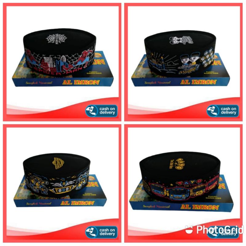 PECI SONGKOK HITAM KARAKTER ANAK LAKI LAKI