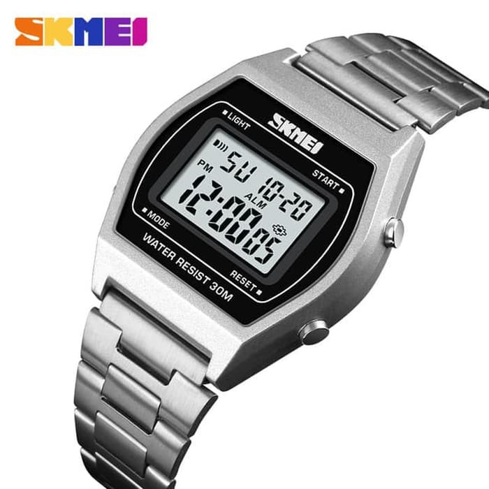 Jam Tangan Pria Digital Rantai Original SKMEI 1328 Anti Air - SILVER