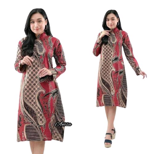 EMHABATIK | Batik Couple Modern Tunik Kemeja atasan Formal Halus adem-T BANYUMILI MERAH