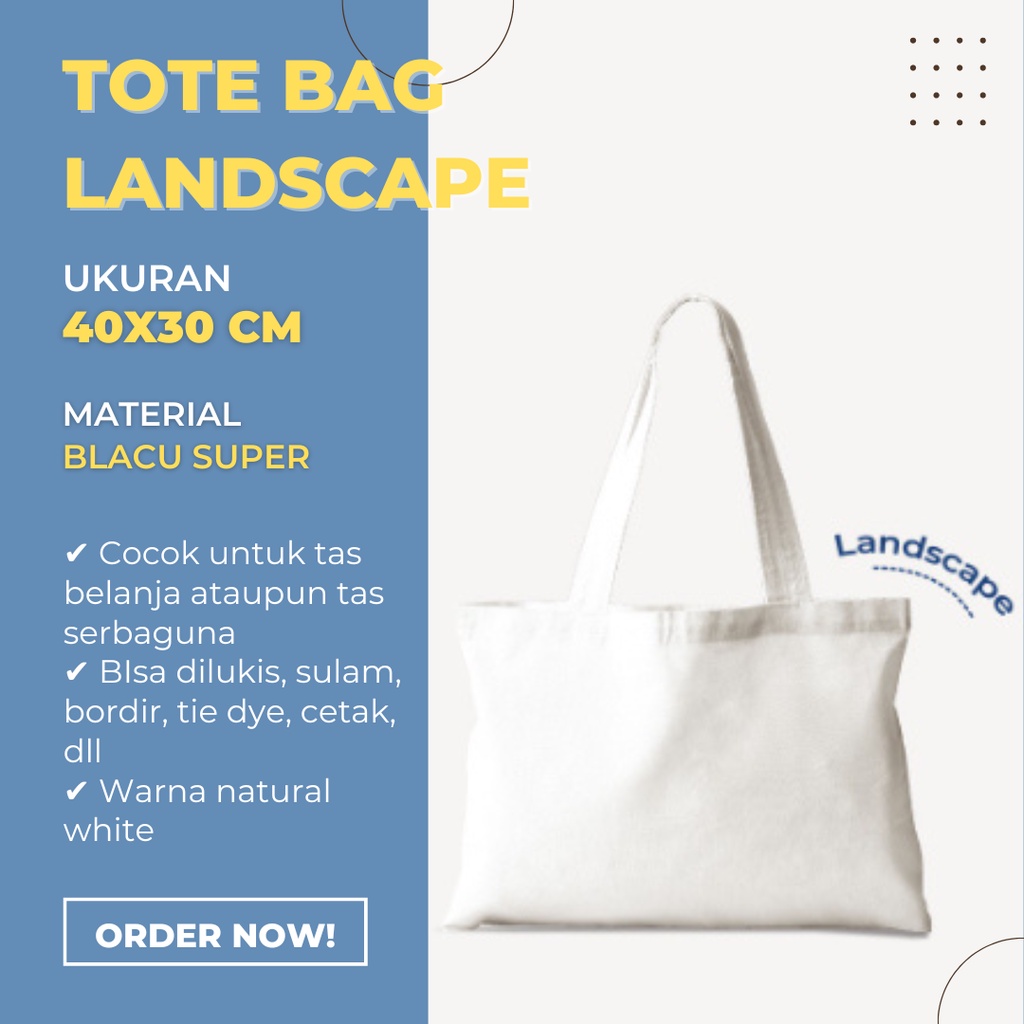 TOTE BAG LANDSCAPE BLACU POLOS - TAS BELANJA KAIN SHOPPING BAG GOODIE BAG