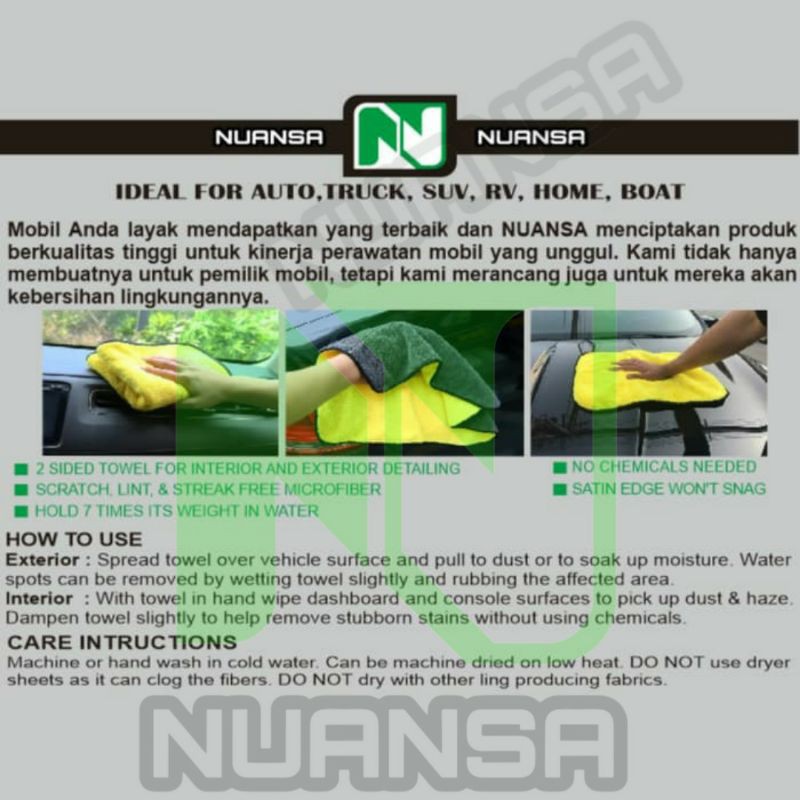 Nuansa - Kain Lap Microfiber 2 Side Pembersih Cuci Mobil Motor Serbaguna nice clean kaca wash wax